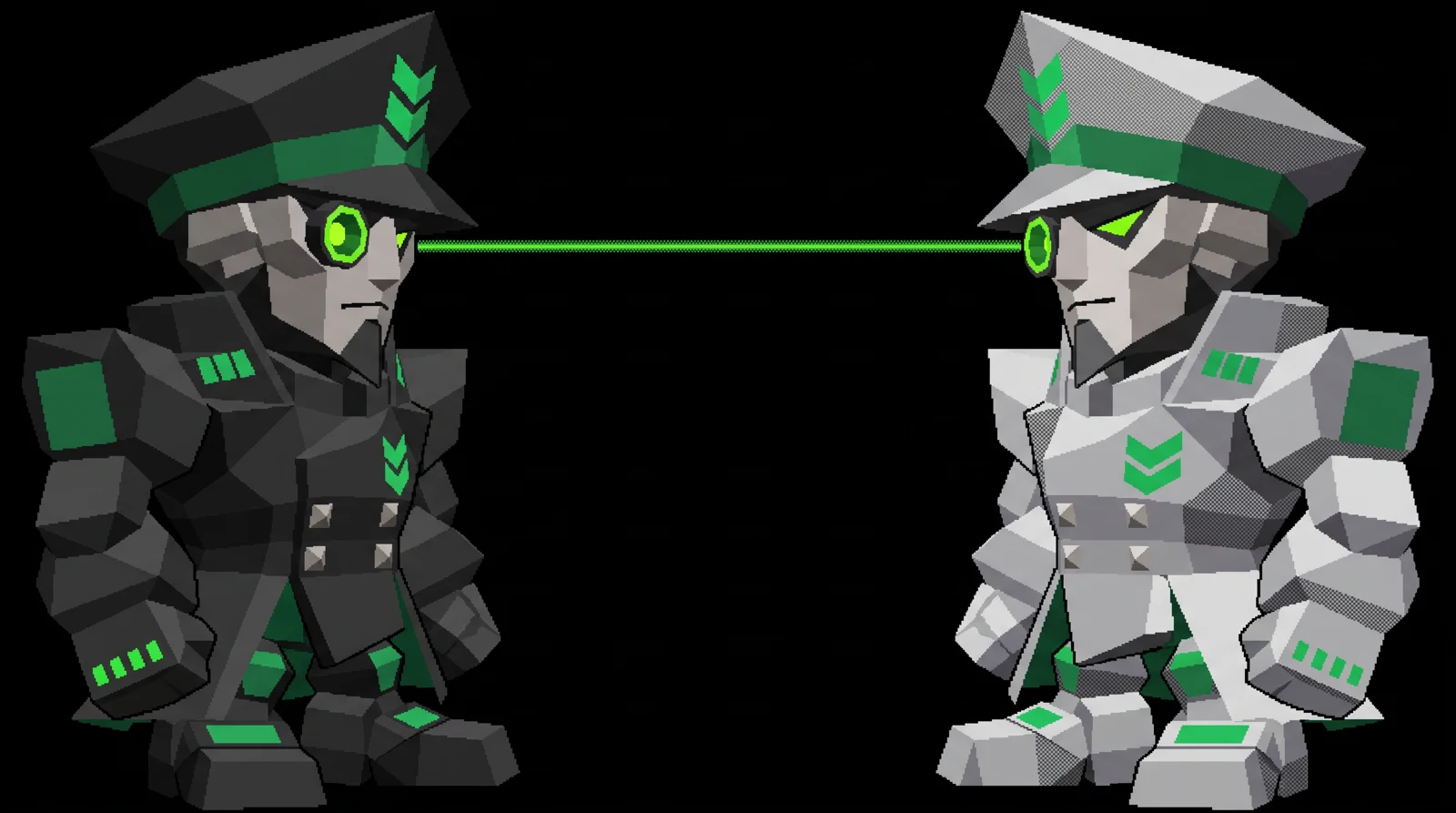 The original black general faces a white-armored counterpart