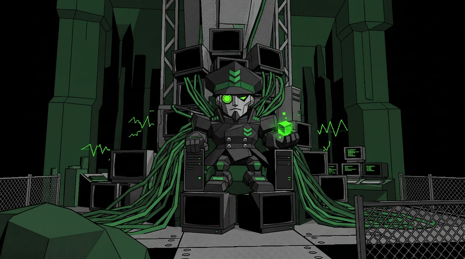 The general on a throne assembled from black servers