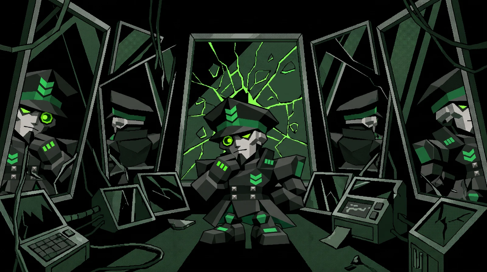 Fractured mirrors reflect different views of the same general